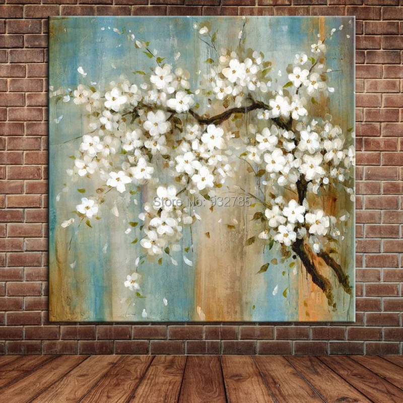 CNYIHUART Hand-Painted Tree And Flowers Blooming Oil Painting