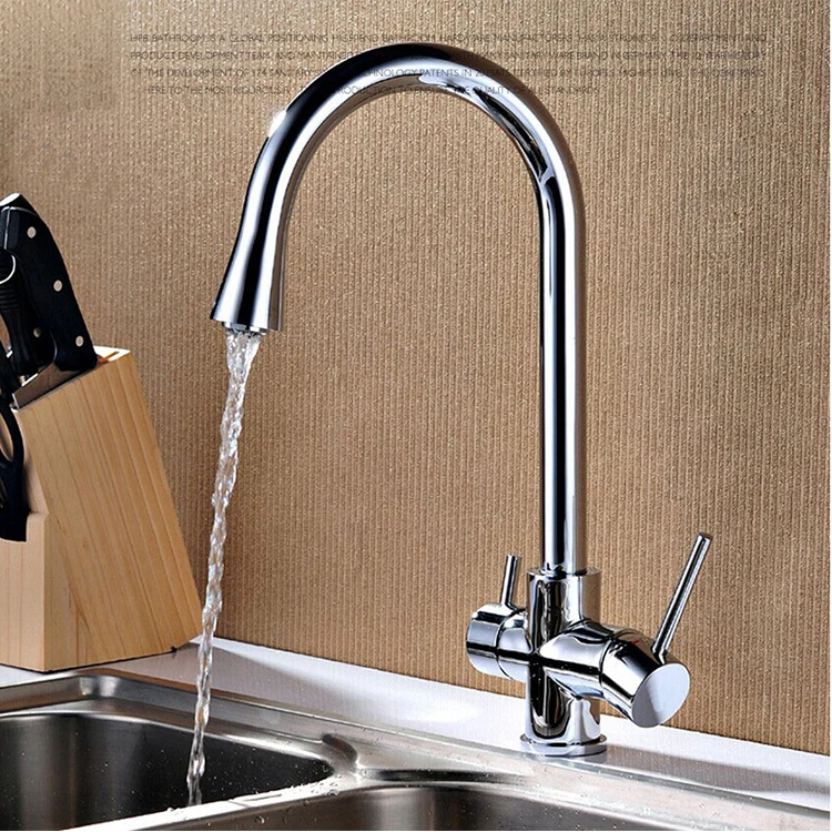 Brass Kitchen Faucet, 2 Functions, Hot & Cold Mixing Water, Purified Water Kitchen Tap KF009in Brass Kitchen Faucet, 2 Functions, Hot & Cold Mixing Water, Purified Water Kitchen Tap KF009in