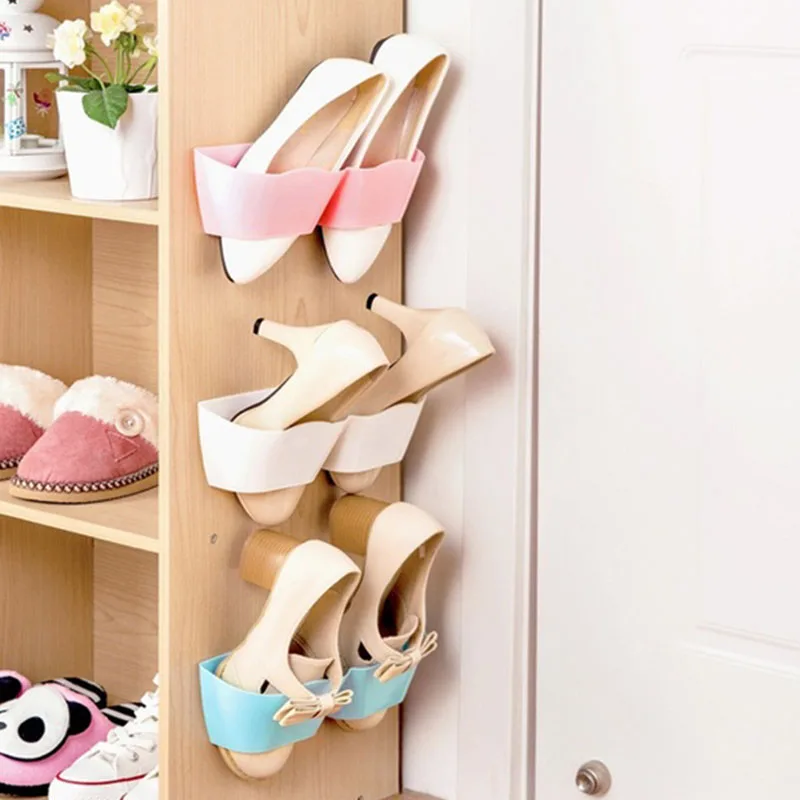 

Bathroom storage shelf suction wall shoe rack candy colour shoes shelf