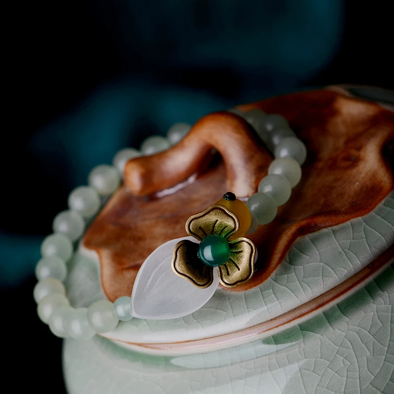 Мода милые облегающие амулетные браслеты для женщин бисер из авантюрина белый камень листьев в виде медного цветка украшения ювелирные изделия ручной работы