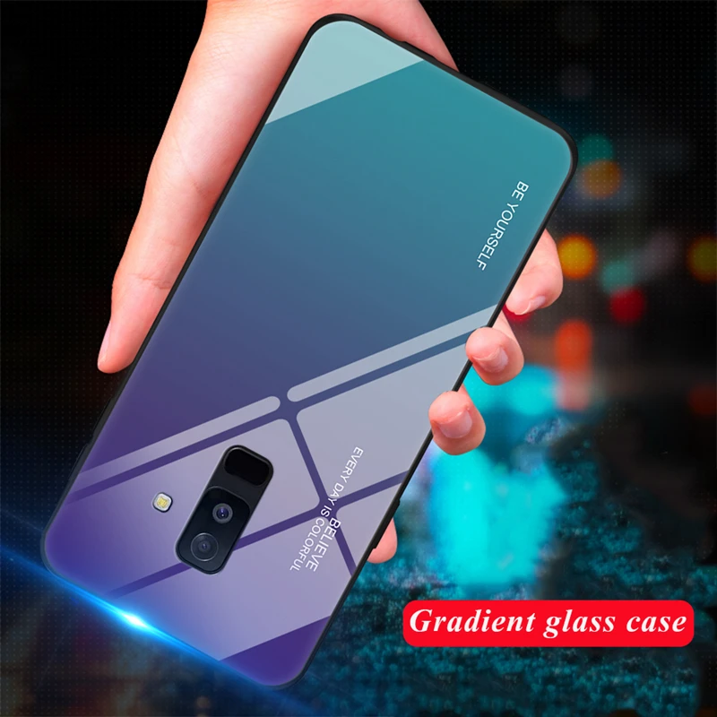 Tempered Glass Phone Case For Samsung Galaxy S8 S9 Plus A5 2017 A7 A6 A8 J4 J6 Plus J8 2018 Note 8 9 Gradient Color Cover Coque