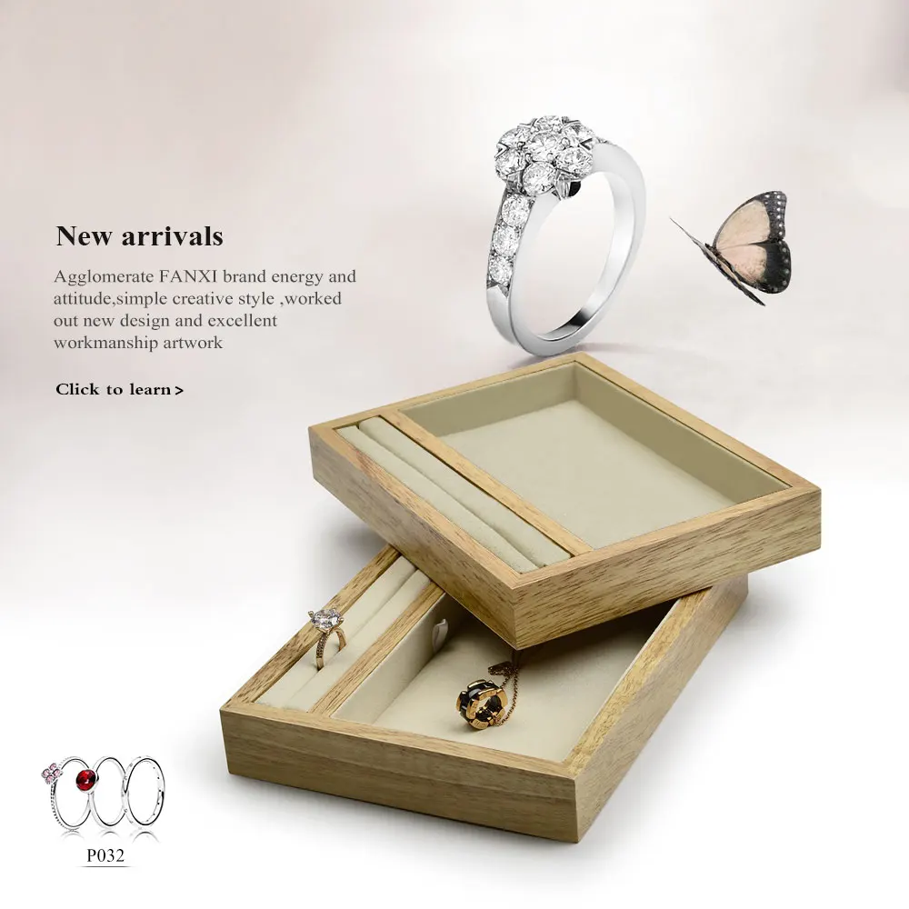 Oirlv Wood Jewelry Display Tray Necklace Pendant Watch Holder Shop Counter Showcase (5)