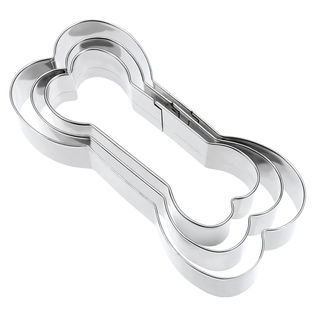 3Pcs Stainless Steel Dog Bone Cookie Cutter 3D Kitchen Bones Biscuit Fondant Pastry Baking Mold