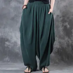 Плюс размер ZANZEA с эластичной талией свободные широкие брюки женские хлопковые льняные винтажные однотонные мешковатые шаровары брюки