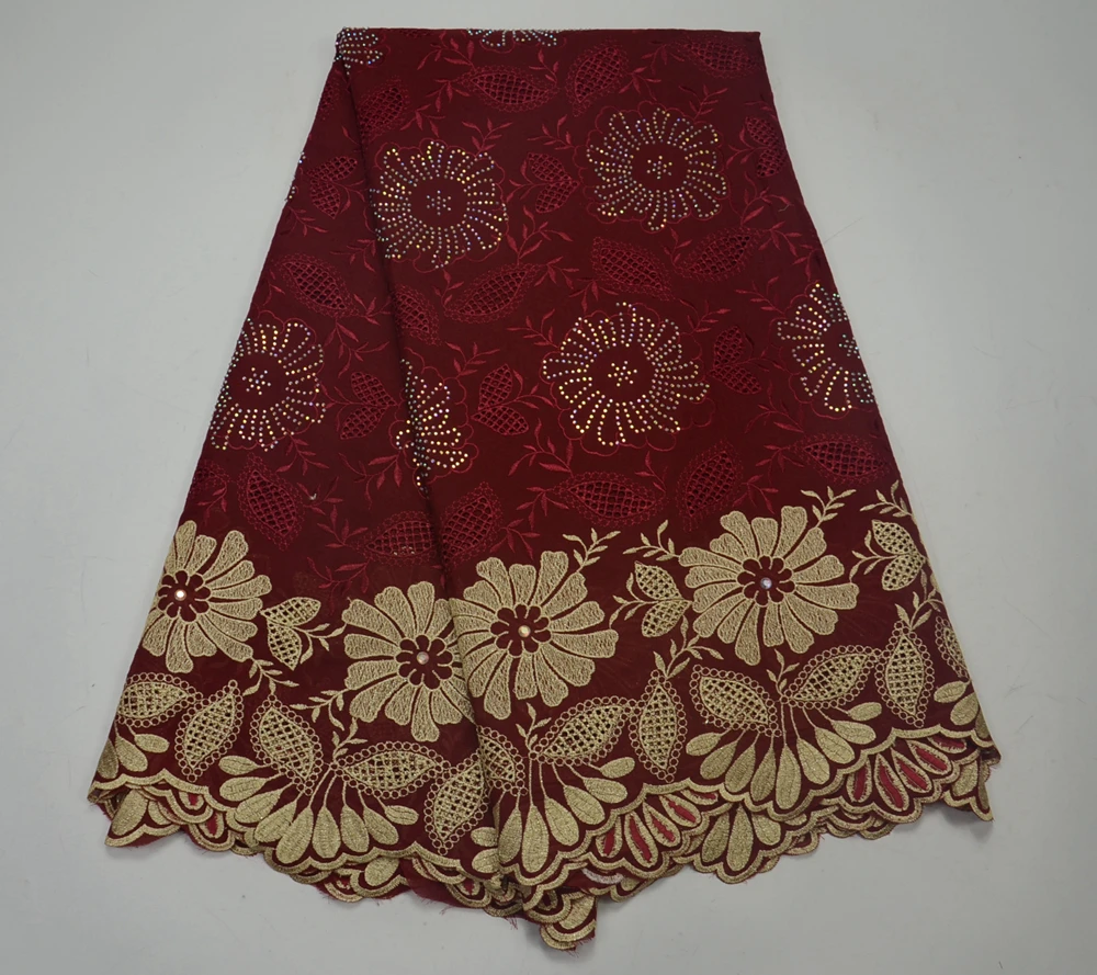 

Wine red High Quality For Women And Men Cotton Dry Lace Fabric Swiss Voile With Stone Swiss Voile Lace In Switzerland SVL322