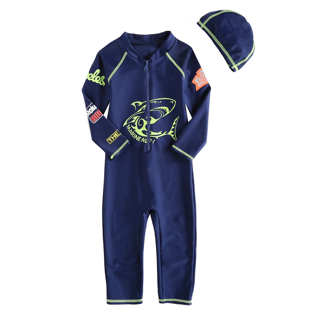 

Vivobiniy Kid boys One-piece Swimsuits Toddler baby full body Rash Guard set Long sleeve Swimwear Diving Suit swim trunks UPF50+