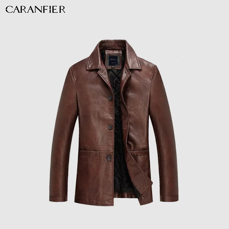 Мужская кожаная куртка CARANFIER зимняя Толстая теплая мотоциклетная из