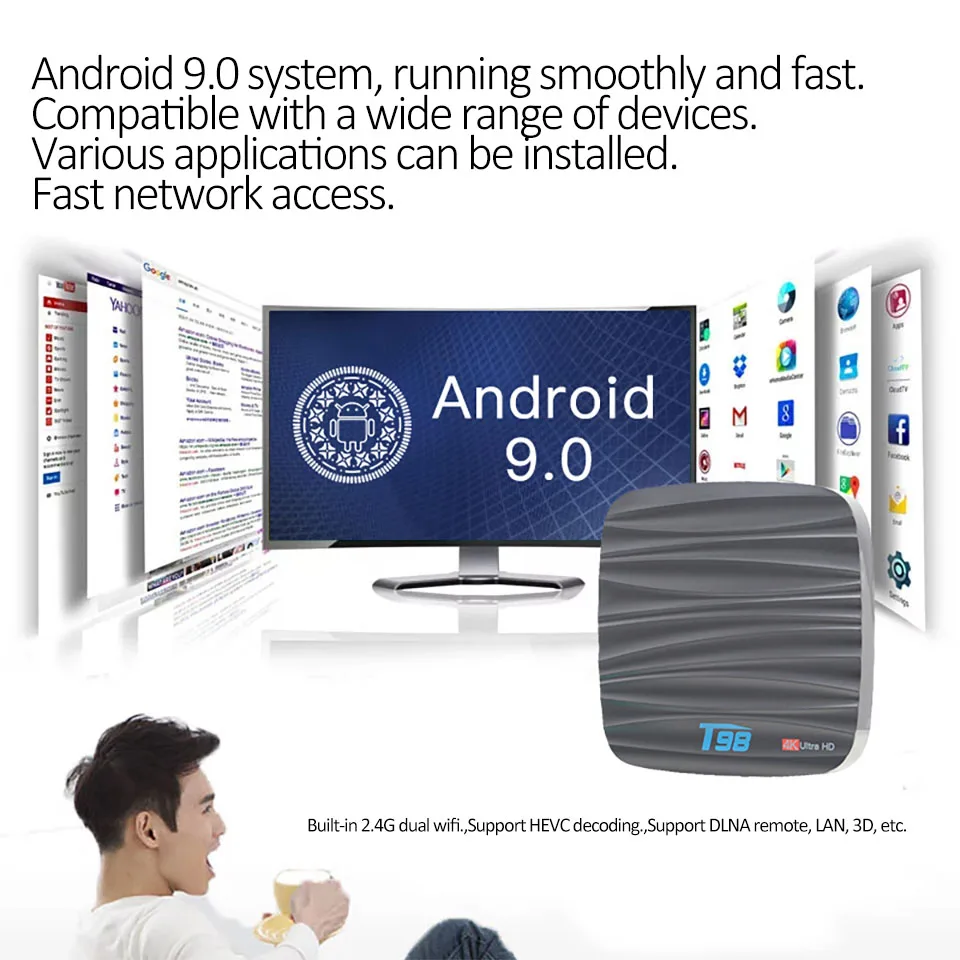 T98 Мини ТВ-бокс Android9.0 RK3328 4 Гб + 32 ГБ 2,4 г wifi 4 K 6 K 1080 P медиаплеер Bluetooth Smart tv Box 4G sim-карта T98 телеприставка
