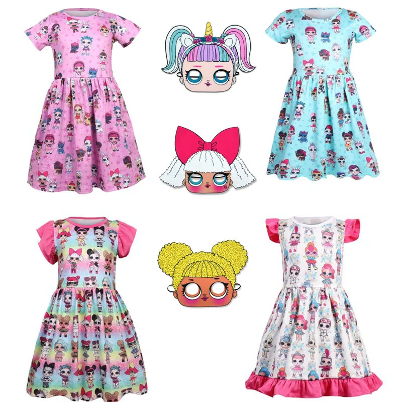 

2018 Summer Girl Dresses Cartoon Cute Lol Doll Baby Princess Clothes Short Sleeve Print Costume for Kid Children Lol Girls Dress