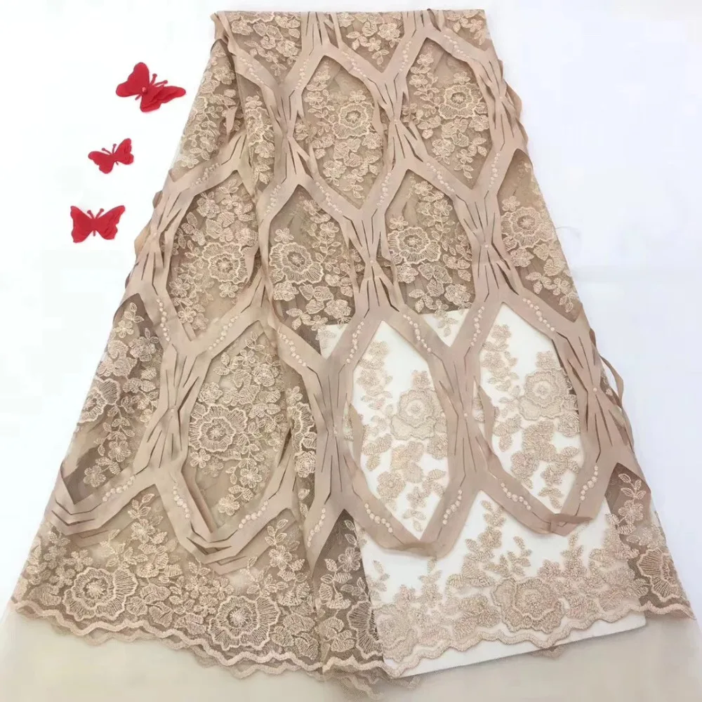 

Gold African Lace Fabric 2018 French Net Lace Fabric High Quality Nigerian Tulle Lace Fabrics For Women