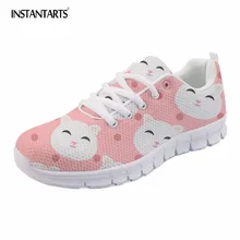 INSTANTARTS/женские весенние Сникеры с сеткой; повседневная обувь на плоской подошве со шнуровкой; Женская Студенческая обувь на плоской подошве с рисунком кота из мультфильма; Zapatillas