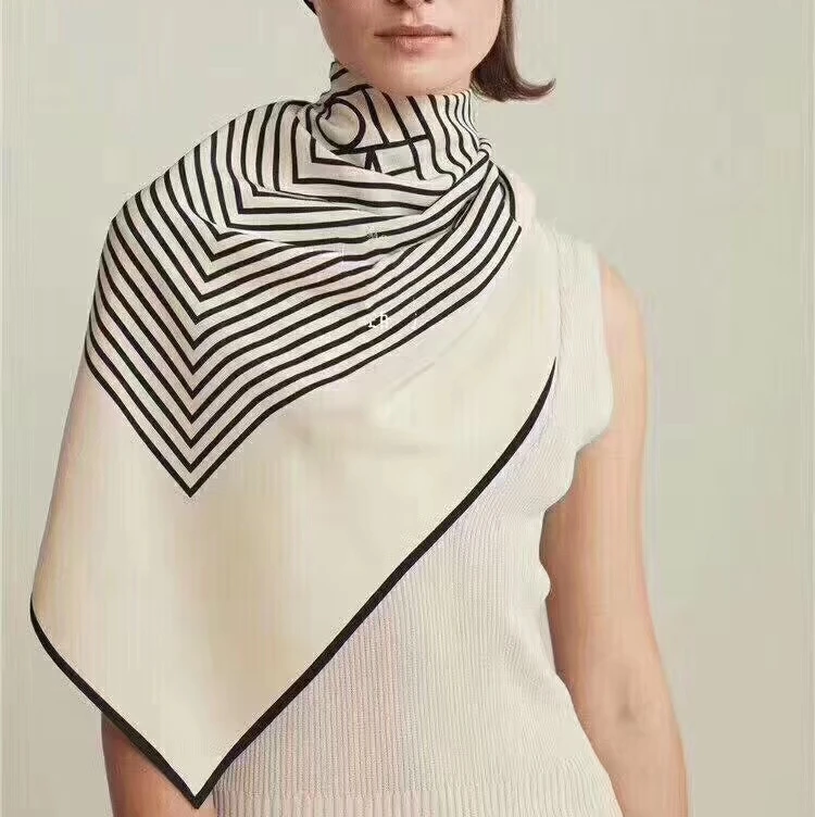 

2019 fall new women simple and classic striped silk scarf