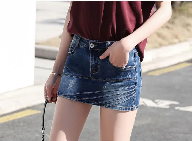 2019 новые для женщин ковбой пикантные узкие джинсовые юбки-Шорты стрейч лето и весна большой Размеры S/3Xl женские джинсовые короткие K1069