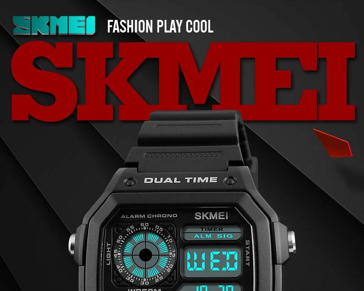 SKMEI 1299 Fashion Sport Outdoor Watch Men PU Strap Multifunction Waterproof Watches Alarm Male Digital Watch Reloj Hombre