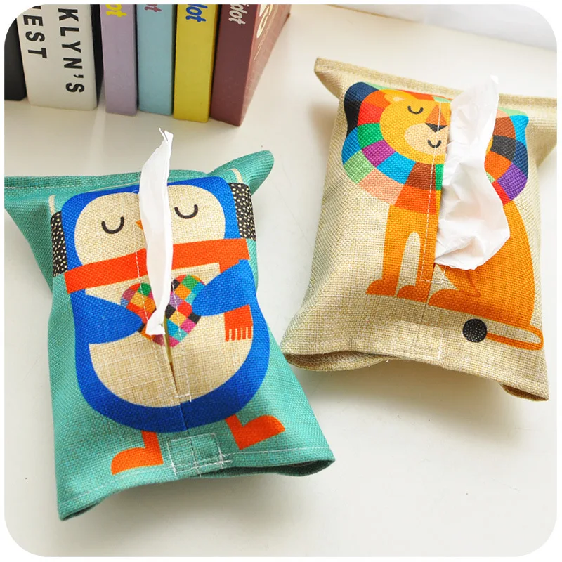 

1pc Cotton Linen Tissue Box Cartoon Animals Towel Napkins Dispenser Storage Bag Paper Holder Cover Tissue Case Desktop Organizer