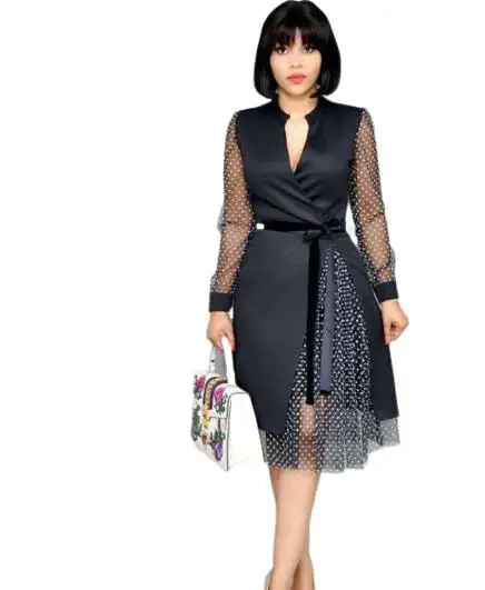 Новые элегантные модные стильные африканские женские платья с принтом размера плюс S-3XL - Цвет: Черный
