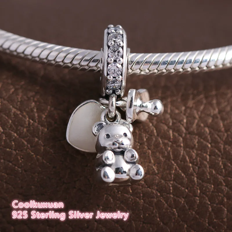 

2019 Mothers Day Gift 925 Sterling Silver Baby Treasures Charms Teddy Bear Heart Pacifier Pendant Charm Fits Brand bracelets
