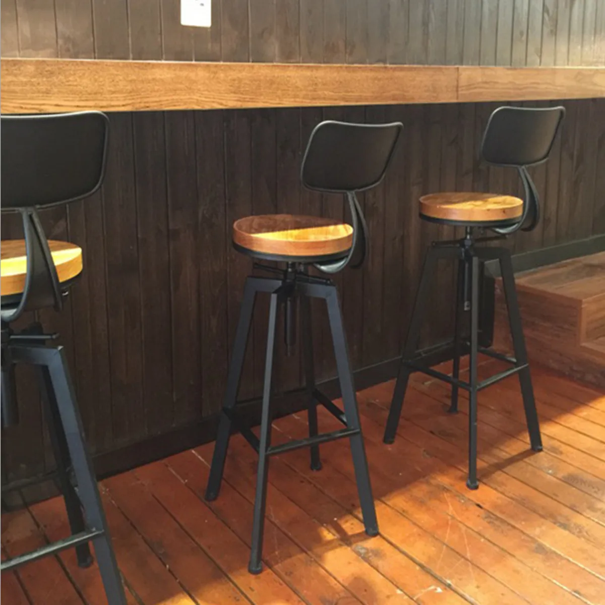 

3 Colors Retro Industrial Bar Chair Stool Adjustable Wood Iron Stool 360 Degree Rotating Counter Lift High Chair Home Bar Decor
