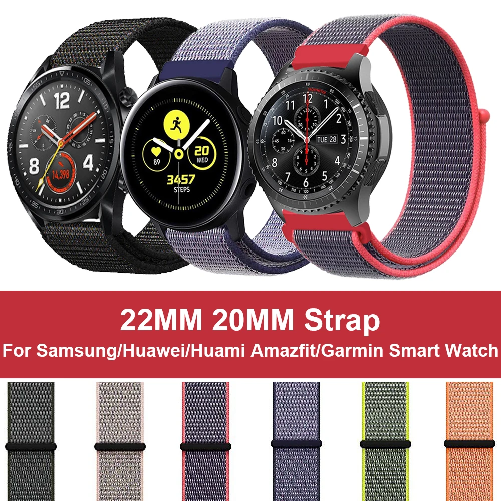 22 мм 20 мм нейлоновая петля для samsung Galaxy Watch Active 46 мм S3 S2 ремешок браслет для Amazfit Bip huawei Garmin Vivoactive 3