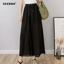 NEEDBO Wide Leg Pants Women High Waist Ankle-Length Women Pants Wide Leg Plus Size Chiffon Pant Elastic Waist OL Trousers Women NEEDBO Wide Leg Pants Women High Waist Ankle-Length Women Pants Wide Leg Plus Size Chiffon Pant Elastic Waist OL Trousers Women