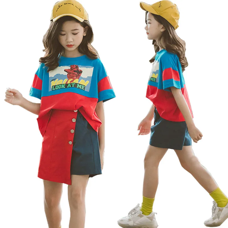 

Summer Kids Tracksuit Girls Costume Children's Clothing T Shirt Striped Wide Leg Pants Kids Sport Suits for Girls Clothes Set