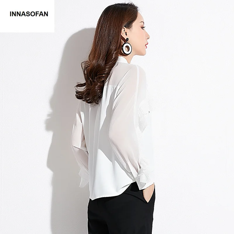 INNASOFAN OL Women's shirt Spring-summer chiffon blouse Euro-American fashionable chic long-sleeved shirt and shuttlecocks