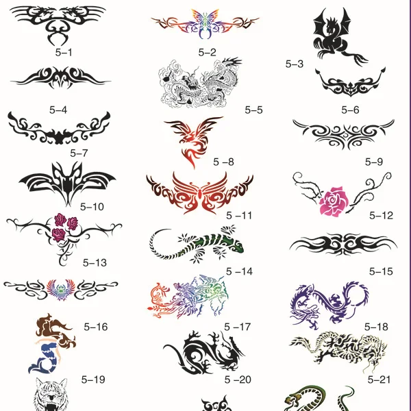 

[Hot Sale!] Large Pictures Airbrush Tattoo Stencil Template BOOK 5, 30 Different Designs, Self Adhesive, Reusable.