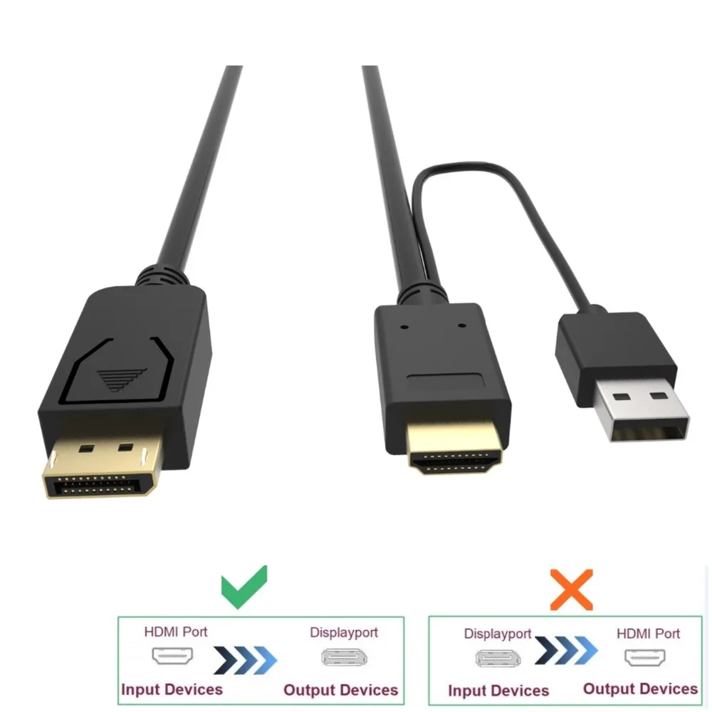 HDMI Male Extensions 3840x2160 UHD 4K to DisplayPort Male Converter