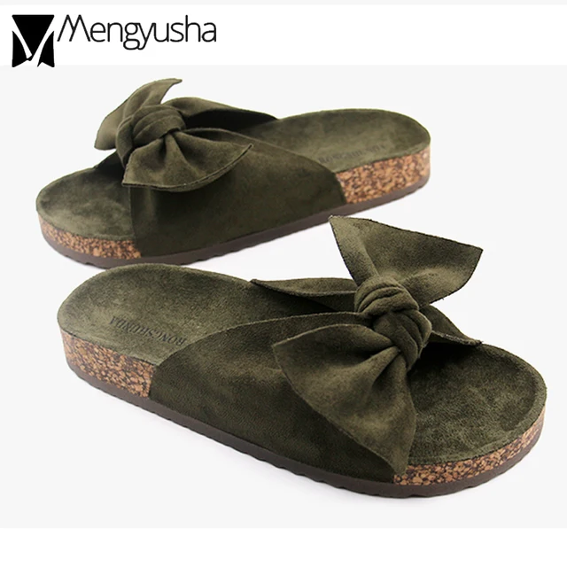 mules shoes woman velvet bow knot muffins slippers spring summer fashion flat beach sandals ladies slip on flipflops
