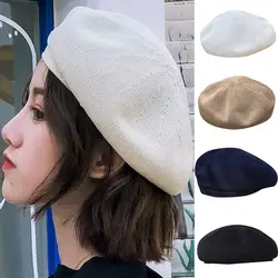 Высокое качество 100% чистый шерстяной берет Женская мода Британский Стиль однотонные зимние шапки для женщин плоская кепка фетровые береты