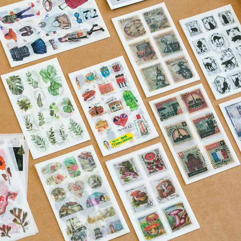 

6PC Retro Travel Creative Collage Series Hand-Painted Decorative Retro Decorative Album Thin Notebook Diy Learning Stationery