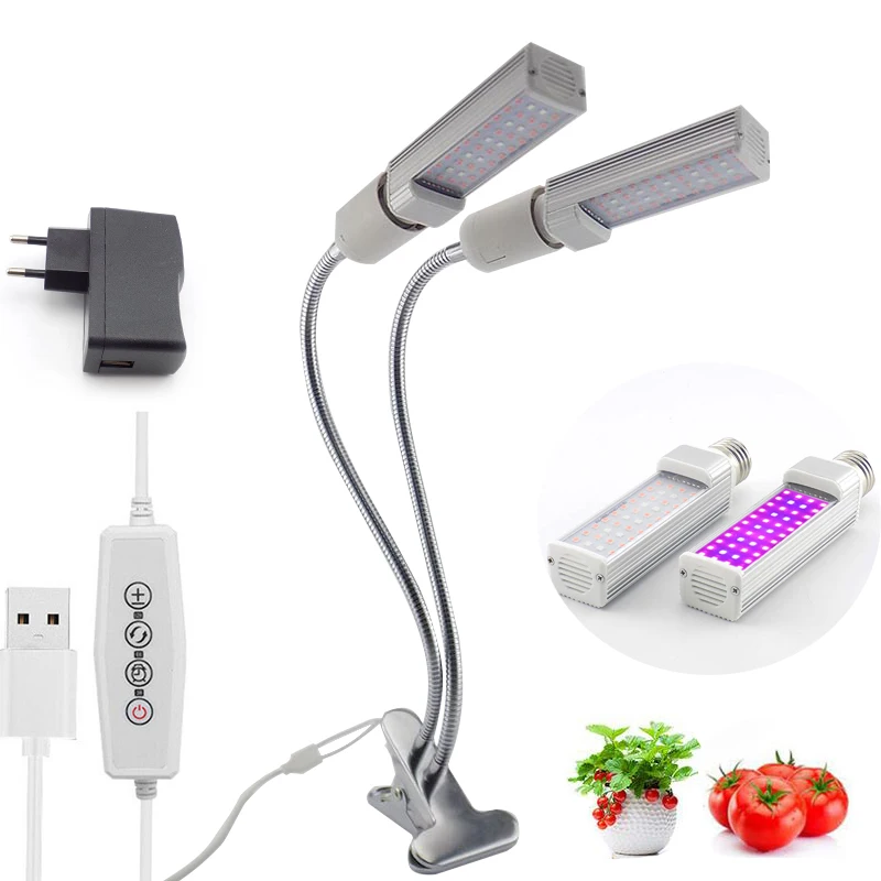 5 В USB таймер с двумя головками светодиодный светильник для выращивания растений