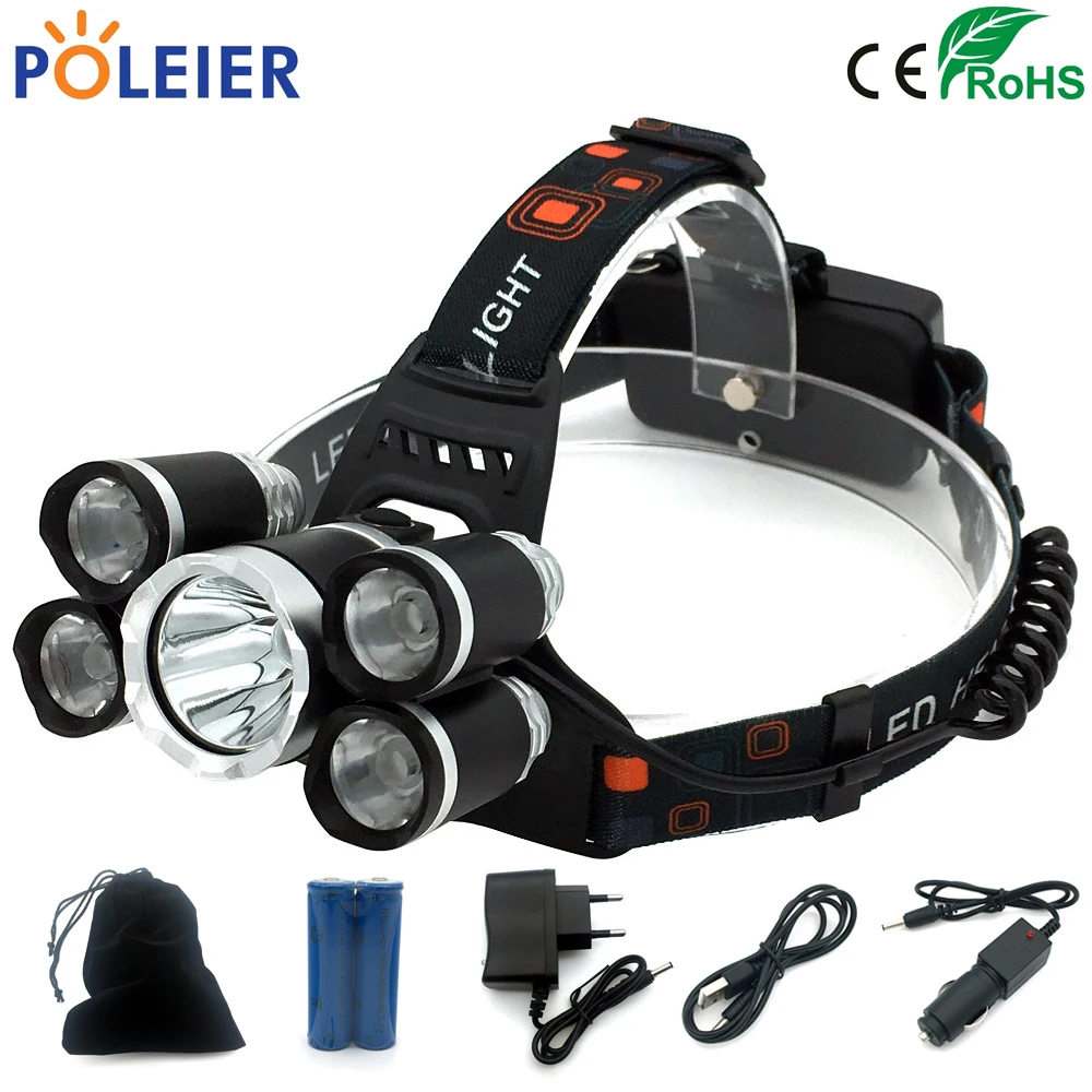 10000 Lumens LEDหัวไฟฉายไฟหน้า1T6 + 4XPEหน้าผากไฟฉายไฟฉายไฟหน้ากันน้ำไฟฉาย18650แบตเตอรี