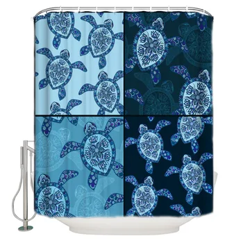 

High Quality Waterproof Sea Turtle Shower Curtain with Hooks Cheap Bathroom Curtains for Home Decorations