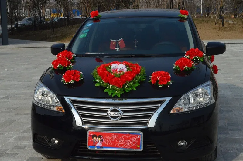 Artificial Rose Flowers Wedding Car Decoration Set Heart Shaped Wedding Decoration Car New Wedding Car Decorations With Flowers (3)