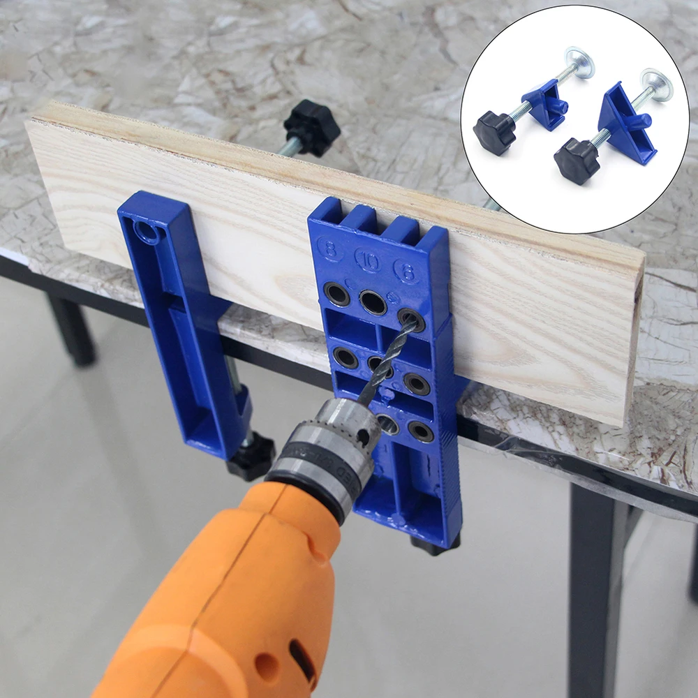 

Universal Dowelling Jig Set with Aligning Clamps Dowel Pins Depth Stop Collars