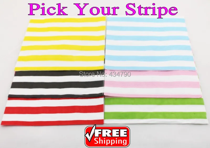 

60pcs Pick 3 Colors Striped Paper Napkins Red Green Blue Pink Black Yellow,Serviette Party Supplies,Decorations,Craft Tableware