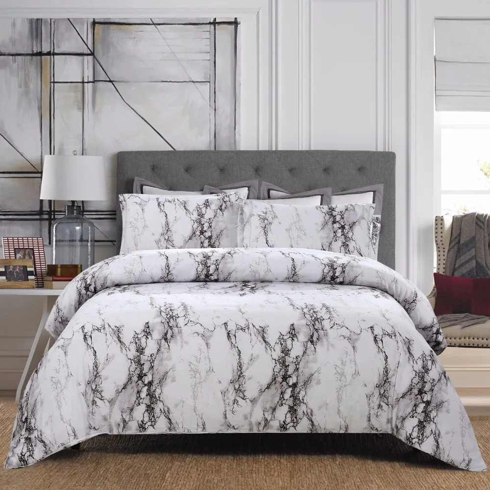 Duvet Cover With Zipper Closure Marble Pattern Bedding Set Duvet