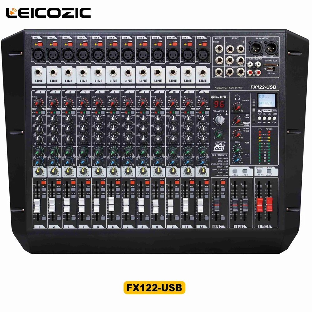 Leicozic аудио миксер FX122 USB крепление в стойку встроенный DSP/MP3 плеер USB/SD карта Джек