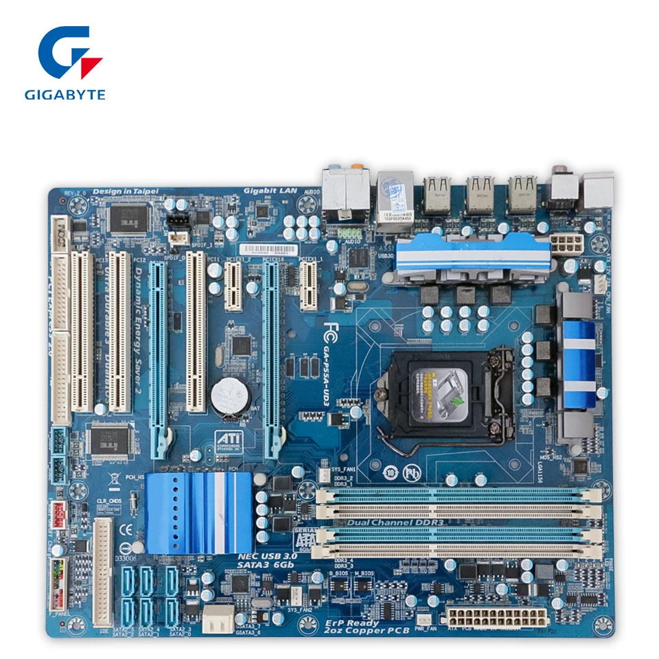 

Gigabyte GA-P55A-UD3 Desktop Motherboard P55A-UD3 P55 LGA 1156 Core i7 i5 i3 DDR3 16G SATA3 USB2.0 ATX