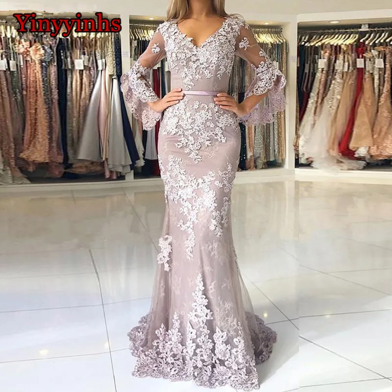 Lilac-Muslim-Evening-Dress-with-Sleeves-vestidos-largos-Lace-Beaded-Islamic-Dubai-Lebanon-Mermaid-Elegant-Long