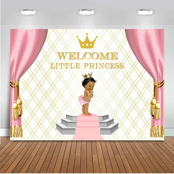 

Neoback Welcome Princess Backdrop for Photography Pink Curtain Background for Photo Studio Newborn Baby Shower Party Decoration