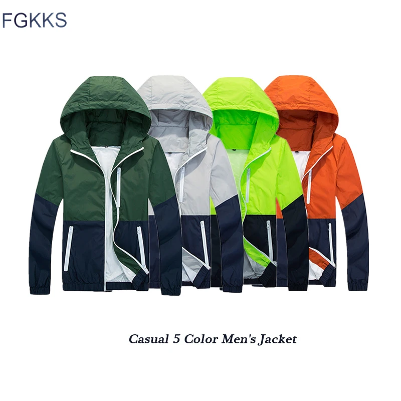 

FGKKS Fashion Brand Men Casual Jacket 2019 Spring Autumn Male Jacket Hooded Coat Men's Solid Color Zipper Thin Light Jackets Men