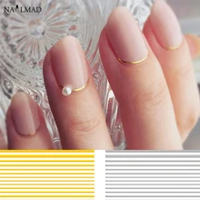 1 лист, золотые кривые полосы, 3D наклейки для ногтей, клейкие ленты, наклейки, наклейки для маникюра, наклейки для ногтей