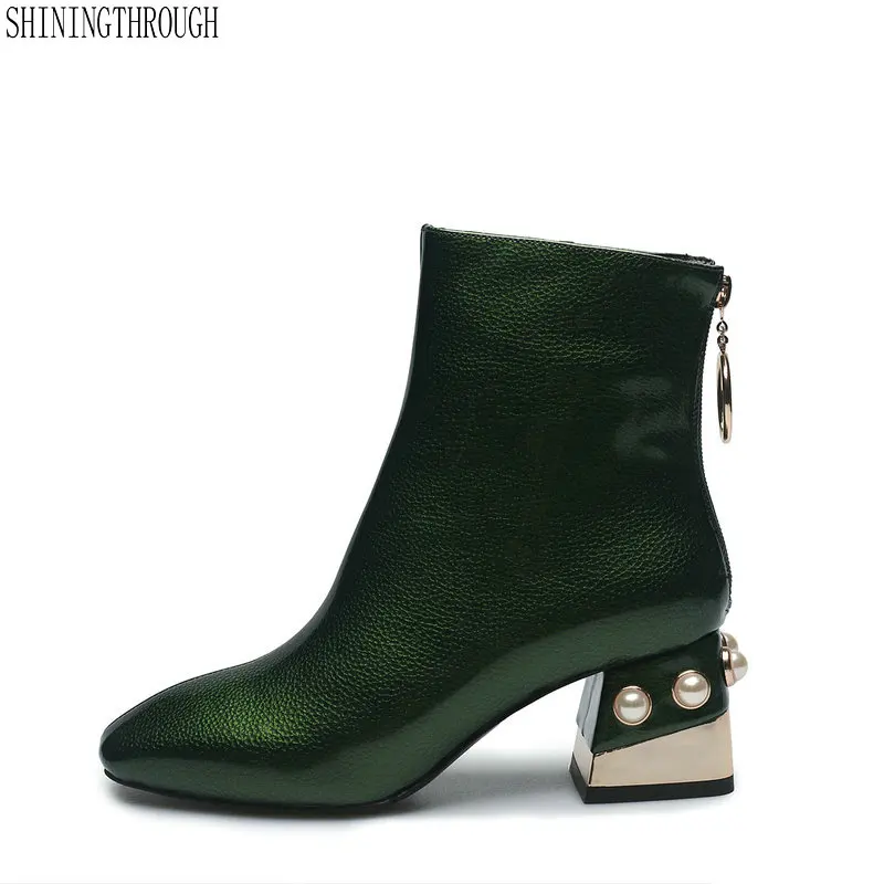 

Women's genuine leather high heel ankle boots brand designer high quality autumn short booties female footwear shoes