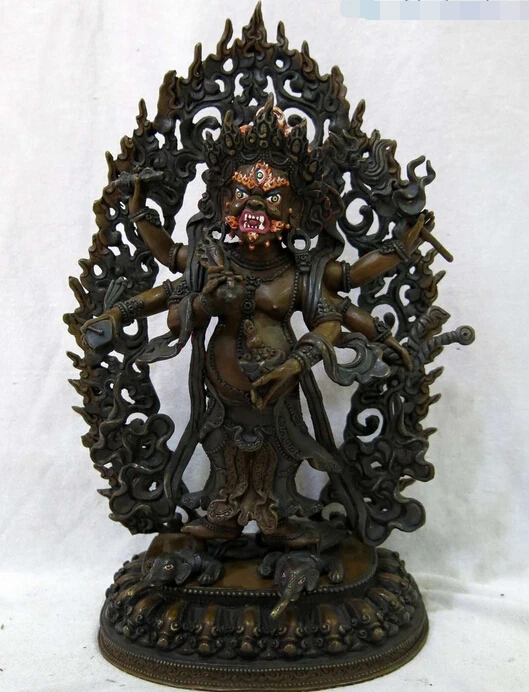 

wholesale factory 12" Tibet red bronze cast in several pieces Six-armed Mahakala buddha Statue