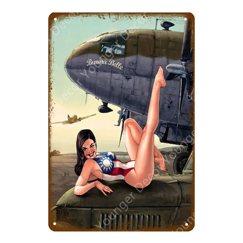 YD3142E Винтажный домашний декор гараж металлические знаки Pin Up девушка плакат Автомобиль Мотоцикл самолет с сексуальная леди табличка на стену - Цвет: YD3142E