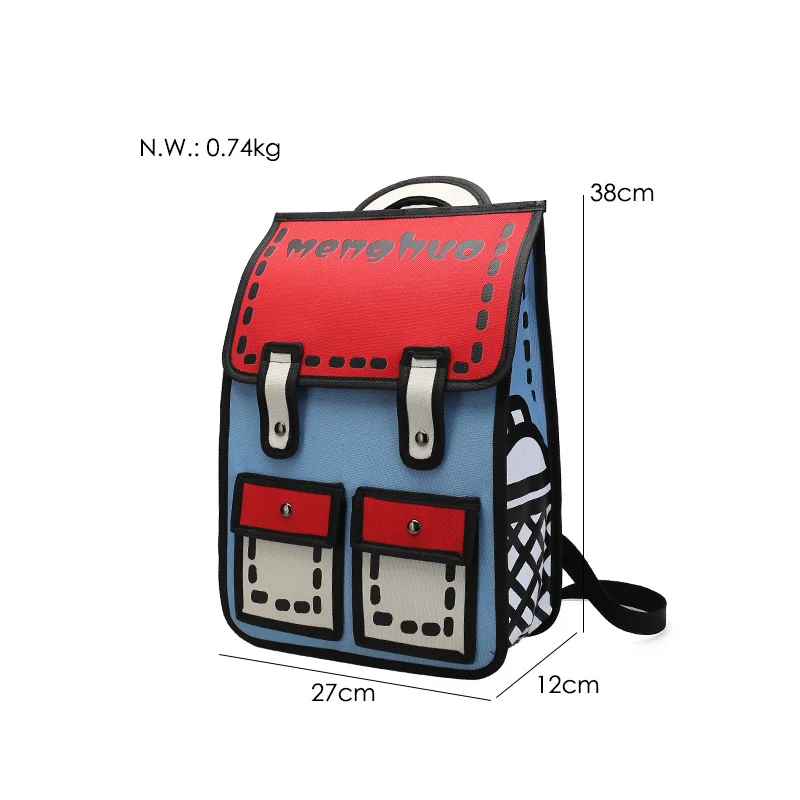 Menghuo 2017 New 3D Jump Style 2D Drawing Cartoon Paper Bag Comic Backpack Messenger Tote Fashion Cute Student Bag Bolos Mochila (41)