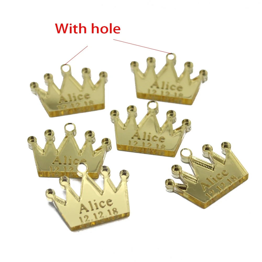 Gold with hole 100 штук персонализированные короны Индивидуальные Размер стола центральный Декор крещение Baby Shower сувениры для вечеринки ко дню рождения - Цвет: Gold with hole