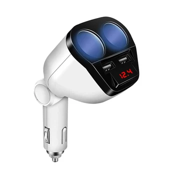 

1 to 2 Sockets Cigarette Lighter Splitter Dual USB Car Charger Adapter with Voltage Display Compatible 12-24V Voltage